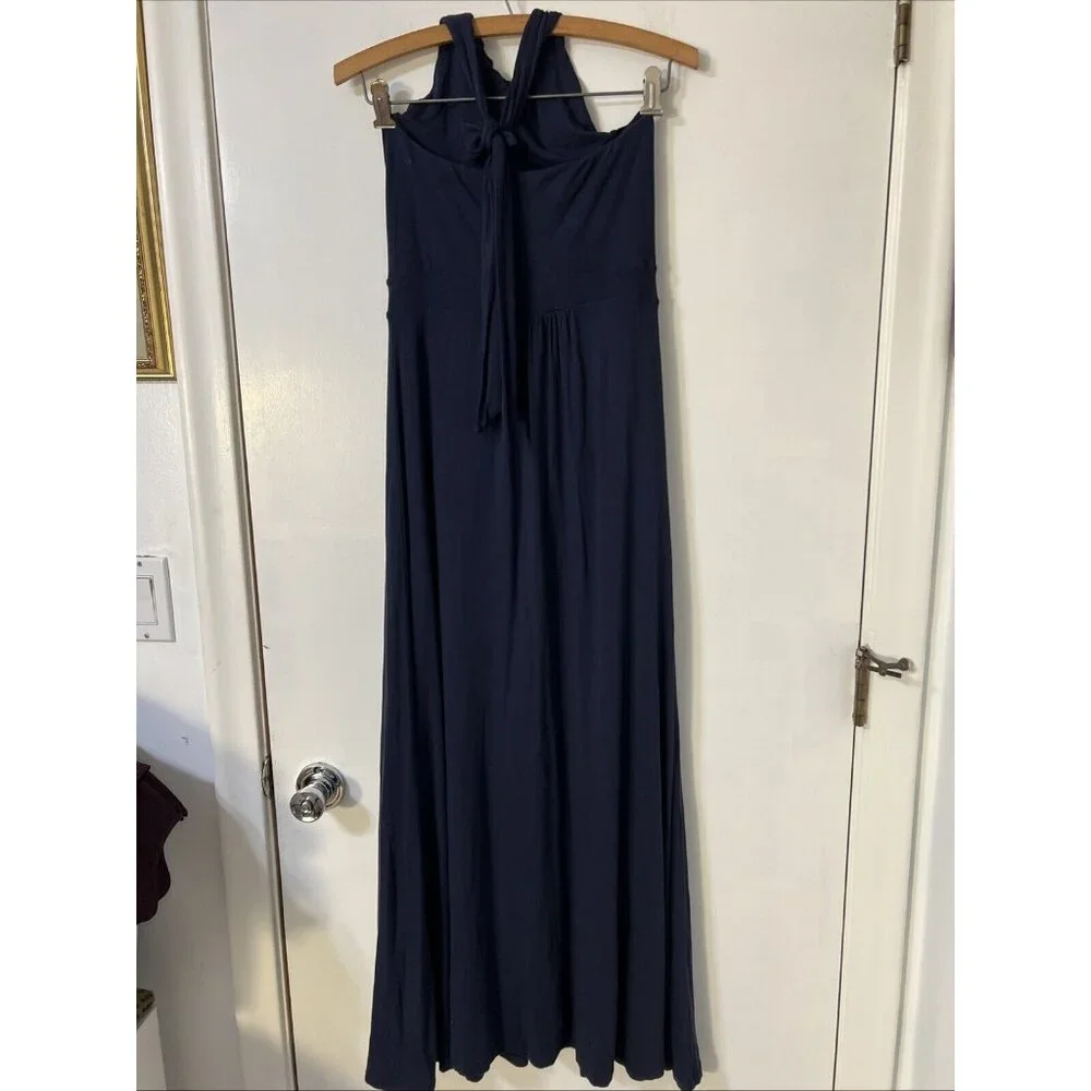 Boden Halter neck Sz Us 4p Navy Blue Maxi Evening Party Dress  Pleated Open Back